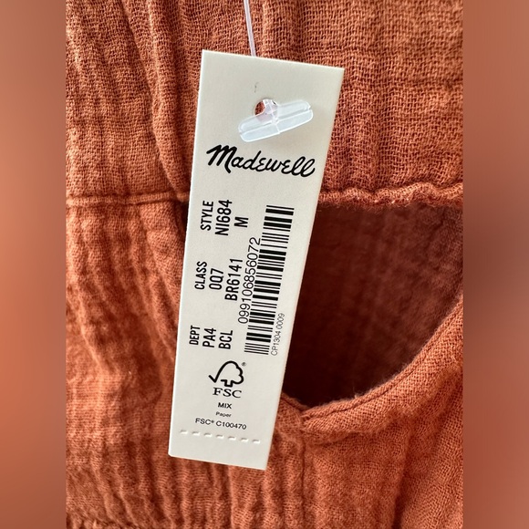 MADEWELL - Lightspun Cotton Gauze V-Neck Midi Dress - Burnt Clay - Medium - BNWT - Picture 15 of 16
